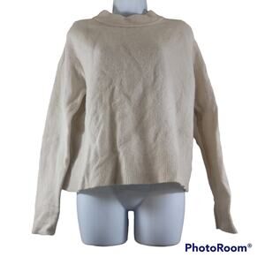 Athleta Solid Cream/Ivory Merino Wool Blend Crew Neck Pullover Sweater Size S